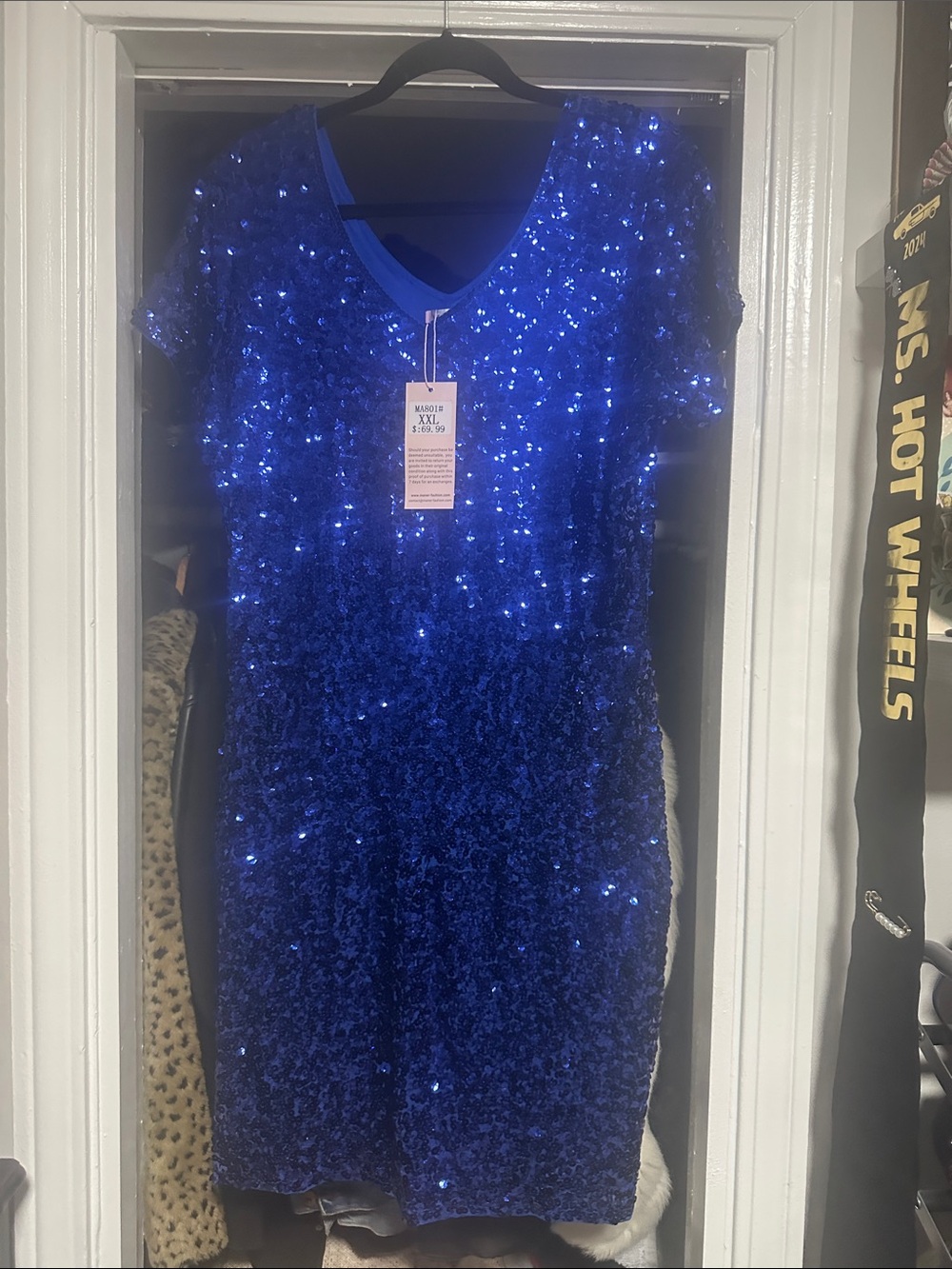 Sequin V-Neck Party Dress for Women in Royal Blue